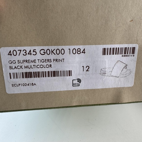 Gucci GG Supreme Tigers Slide Sandals Shoes Mens Size 12 Black Tiger Print Italy - Picture 2 of 15